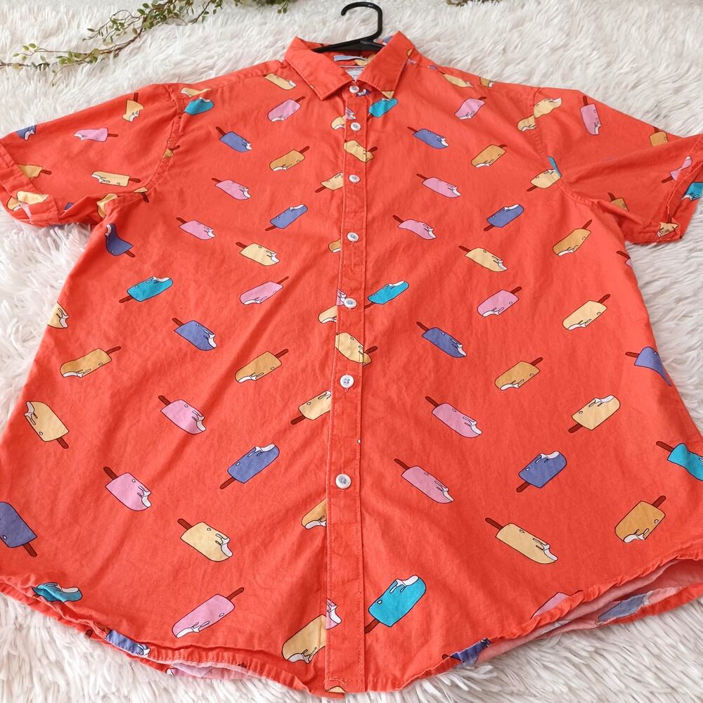 Denim & Flower Casual Slim Fit Shirt Orange Popsicles Print Size L